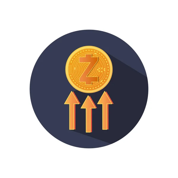 Arrows up and zcash coin icon, block detailed style — Stock Vector
