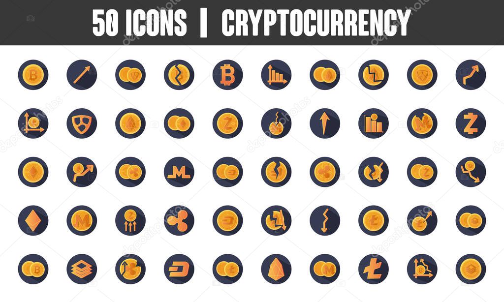 cryptocoins and cryptocurrency icon set, block detailed style