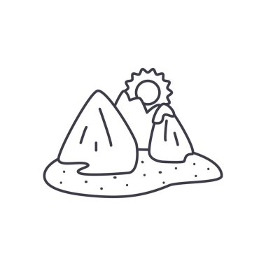 Karlı dağlar ve güneş ikonu, çizgi tarzı