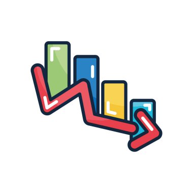 finansal bozulma konsepti, grafik çubuğu grafiği, finansal ok aşağı simgesi, çizgi renk biçimi