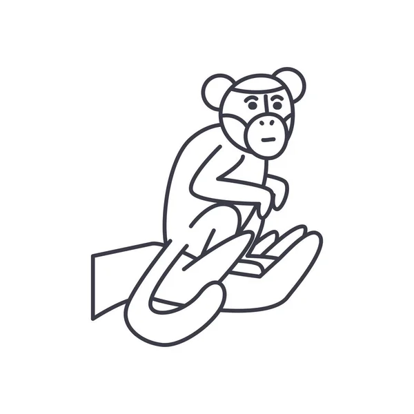 Main avec icône de singe, style ligne — Image vectorielle