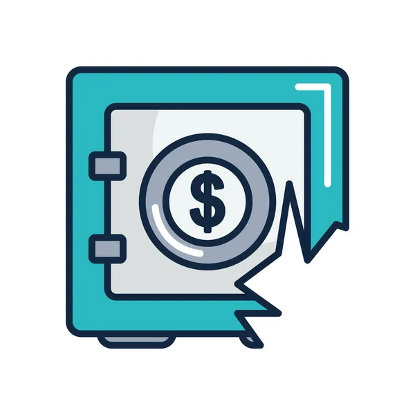 Concepto de quiebra financiera, caja fuerte rota con símbolo de dinero, estilo de color de línea — Archivo Imágenes Vectoriales