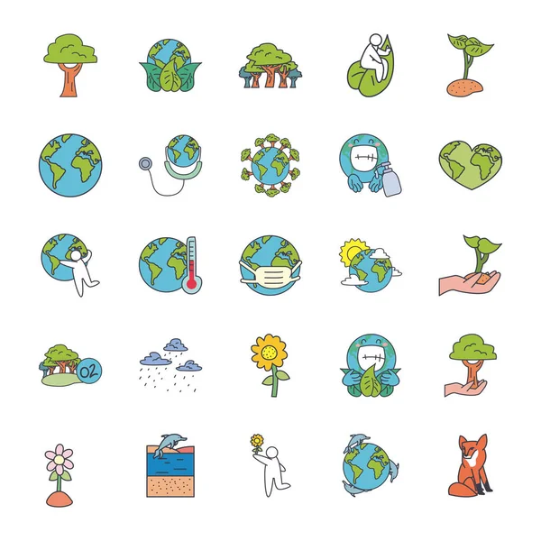 Árboles y naturaleza icono conjunto, estilo de relleno — Vector de stock