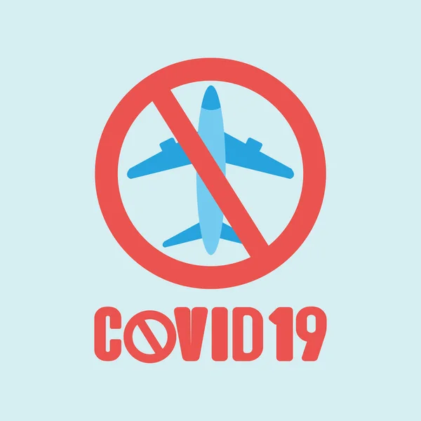 Stop covid 19 concept, panneau interdit avec icône de l'avion — Image vectorielle