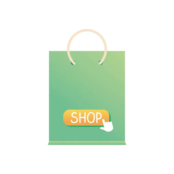 Shopping online concept, shopping bag con bottone negozio, stile dettagliato — Vettoriale Stock