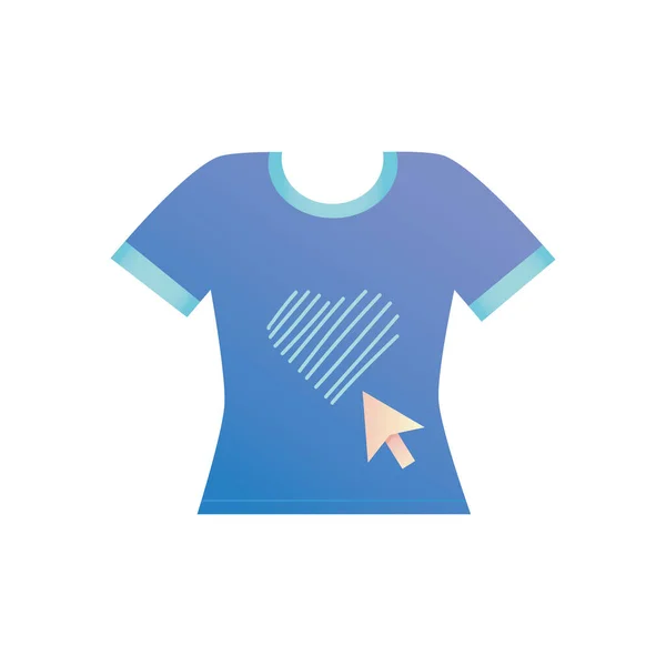 Покупки онлайн концепция, женская рубашка с значком курсора, подробный стиль — стоковый вектор