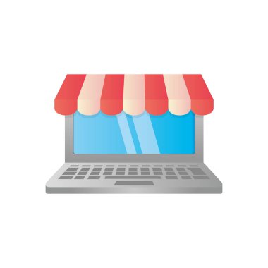 Alışveriş çevrimiçi konsept, çadırı olan dizüstü bilgisayar, ayrıntılı biçim