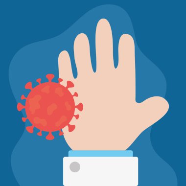 Covid 19 kavramını durdurun, Coronavirus sembolüyle el ele tutuşun