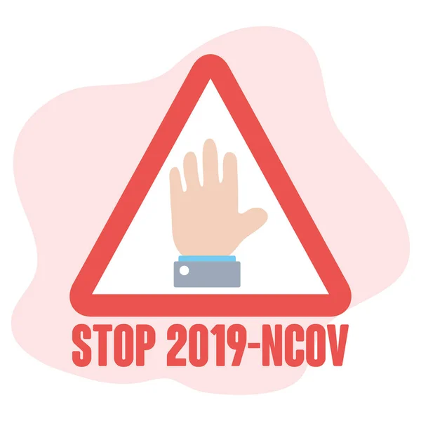 Stop covid 19 concept, panneau d'avertissement avec icône de la main — Image vectorielle