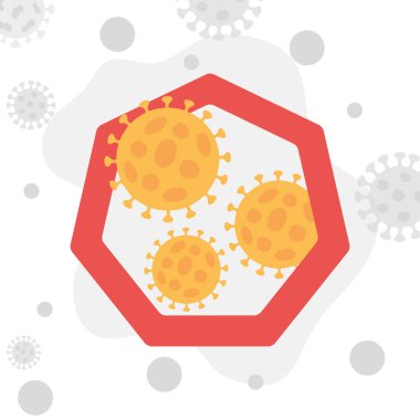 Covid 19 kavramını durdur, koronavirüs sembollü uyarı işareti