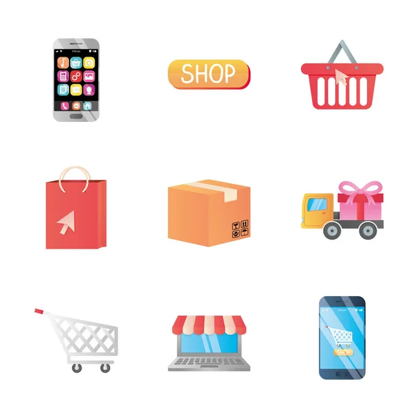 Shopping online icon set, detailed style — Stock Vector