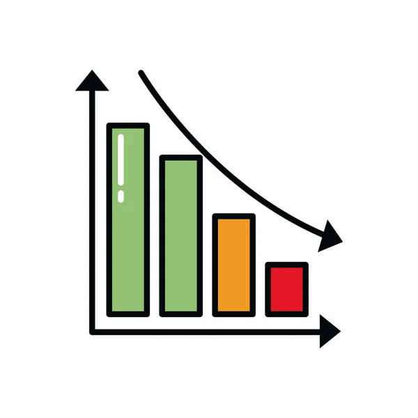 Gráfico descendente ícone gráfico de gráfico de barras, linha e estilo de preenchimento —  Vetores de Stock