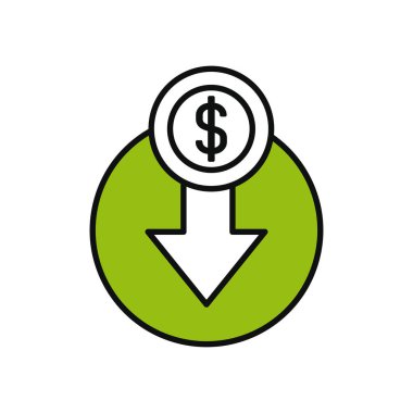 Yağ damlası ile para madeni para ve ok aşağı simge, yarı renk yarı çizgi tarzı