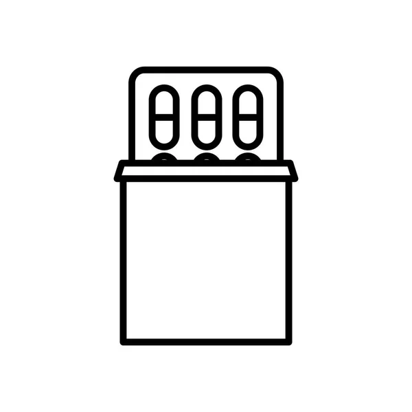 Caja con píldoras medicinales icono de la ampolla, estilo de línea — Vector de stock