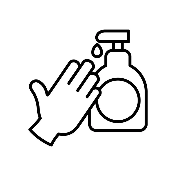 Hand and antibacterial gel bottle icon, line style — Stock Vector