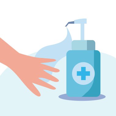 Çapraz vektör dizaynlı el ve sabun şişesi