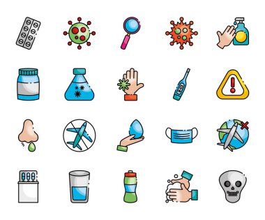 uyarı işareti ve covid19 önleme simgesi seti, satır renk biçimi