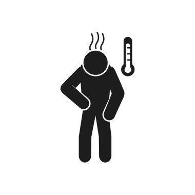 Covid 19 önleme konsepti, ateş ikonu olan resim sanatçısı, siluet tarzı