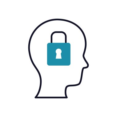 ruh sağlığı konsepti, baş simgesine asma kilit, yarı çizgi yarı renk