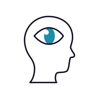 Ruh sağlığı konsepti, İnsan Başının İçindeki Göz simgesi, yarım çizgi yarı renk