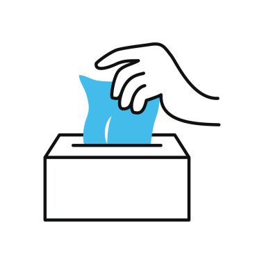 Doku kutusu simgesi ile el, yarı renk yarı çizgi biçimi