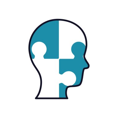 Zihinsel sağlık konsepti, zihinsel yapboz ikonu, yarı çizgi yarı renk