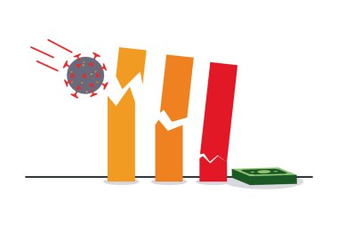 Covid19 'un bir bar grafiği ve para faturasını çökertmesi, renkli tasarım