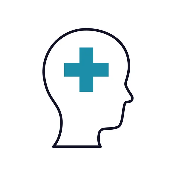 Mental health concept, head with medical cross icon, half line half color style — Stock Vector