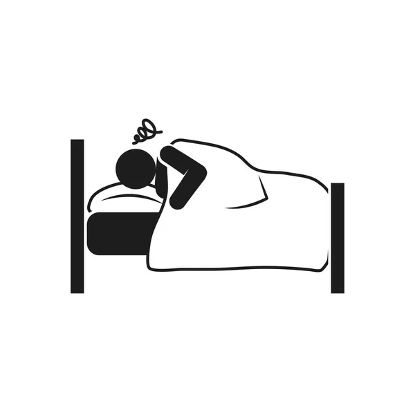 Covid 19 conceito de prevenção, pictograma homem de doença no ícone da cama, estilo silhueta —  Vetores de Stock