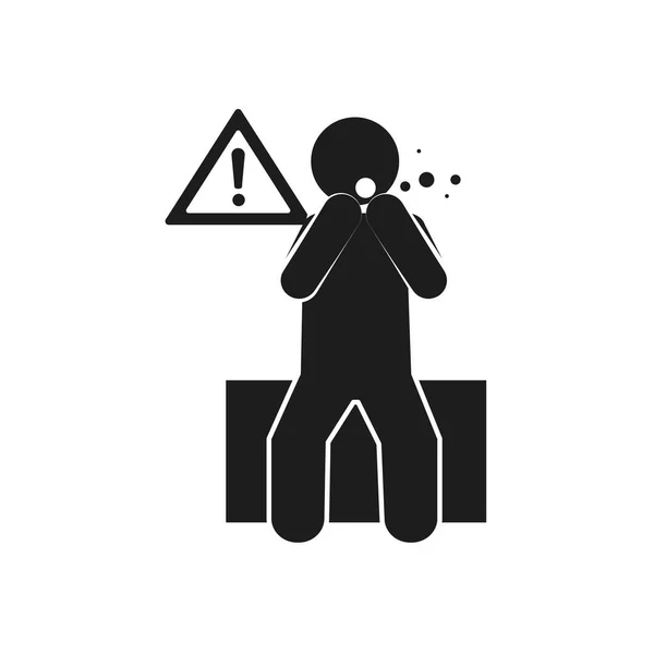 Concept de prévention Covid 19, pictogramme homme assis et toussant, style silhouette — Image vectorielle
