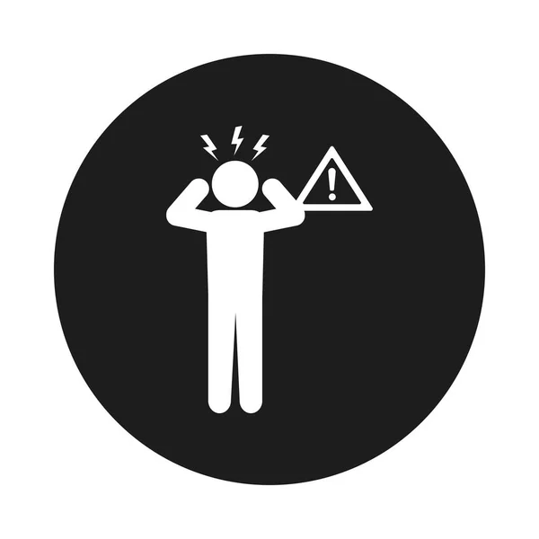 Covid 19 prevtions conceptions, pictogram man and warning sign icon, block style — 스톡 벡터