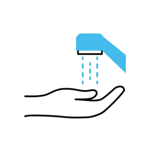 Robinet et mains avec gouttes d'eau, demi-couleur style demi-ligne — Image vectorielle