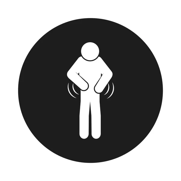 Covid 19 prevenzione concetto, pittogramma uomo con mal di stomaco icona stile blocco — Vettoriale Stock