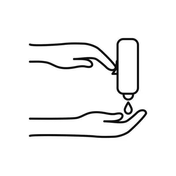 Руки с иконкой дозатора мыла, стиль линии — стоковый вектор