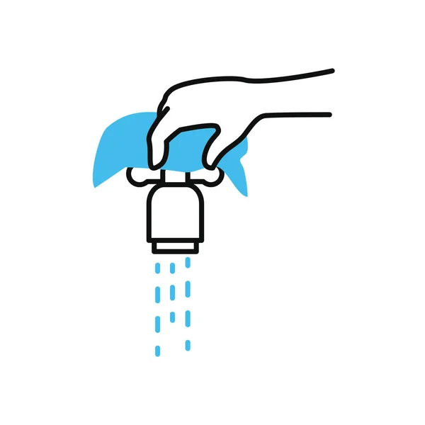 Nettoyage à la main d'une icône de robinet, demi-couleur style demi-ligne — Image vectorielle