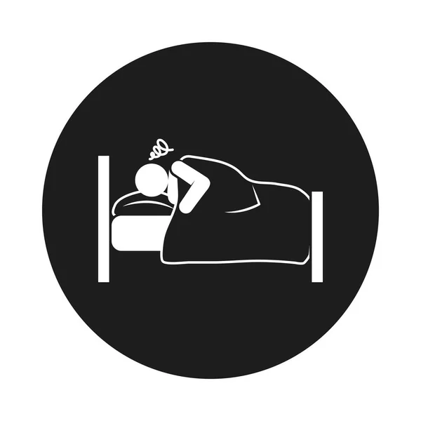Covid 19 preventions koncept, piktogram Nemocný muž na posteli ikona, blok styl — Stockový vektor