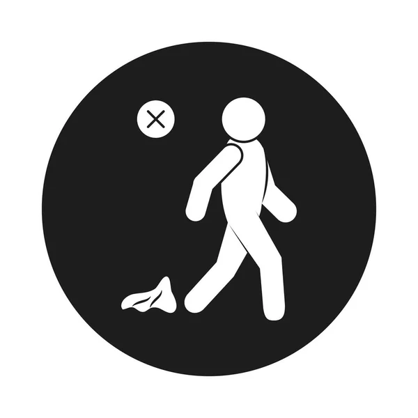 Covid 19 concepto de prevención, pictograma hombre tirar un papel en el suelo, estilo bloque — Vector de stock