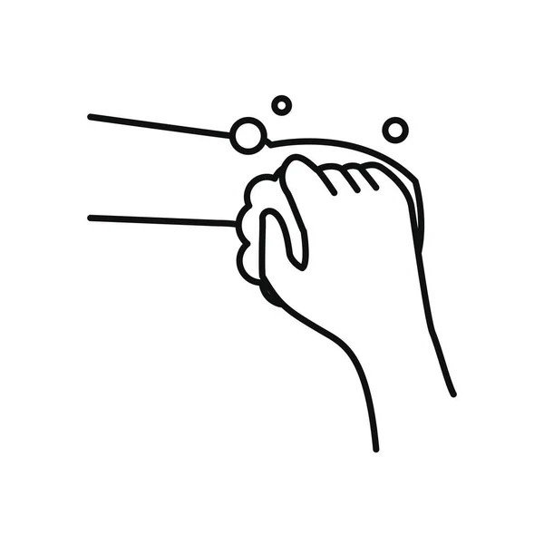 Handtvätt gest med tvål, linje stil — Stock vektor