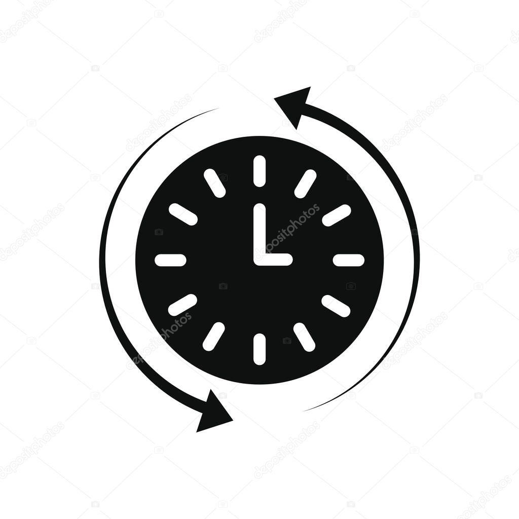 clock and sync arrows around, silhouette style