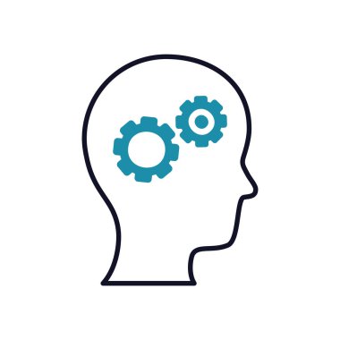 Zihinsel sağlık konsepti, dişli tekerlek ikonu, yarı çizgi yarı renk