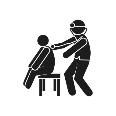 Coronavirus ve sağlık konsepti, doktorun arkada hastayı muayene etmesi, siluet tarzı.