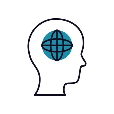 Zihinsel sağlık sembollü baş, yarı çizgi yarı renk