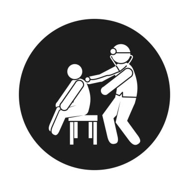 Coronavirus ve sağlık konsepti, doktor arkada hastayı muayene ediyor, blok tarzı.