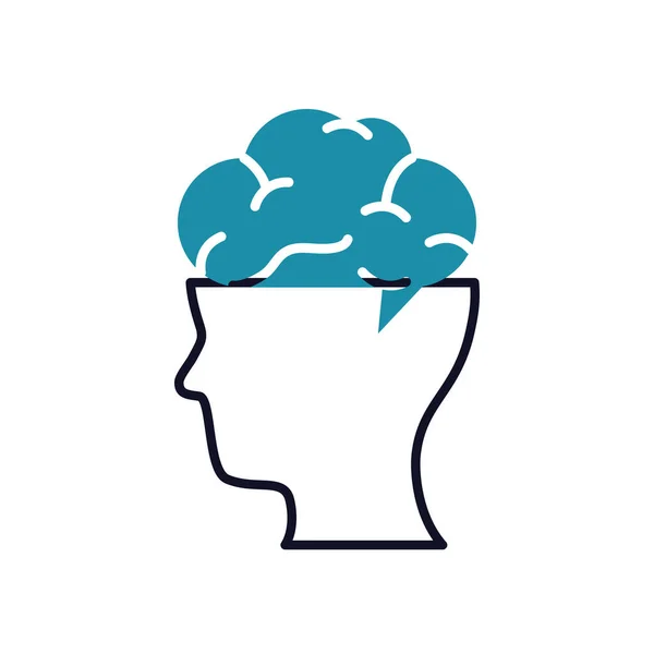 Conceito de saúde mental, cérebro no ícone da cabeça humana, meia linha estilo meia cor — Vetor de Stock