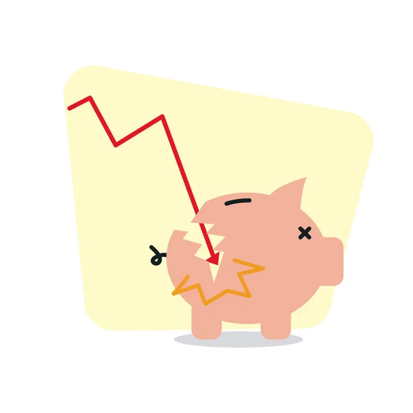 Financial arrow collapsing a piggy bank, colorful design — Stock Vector