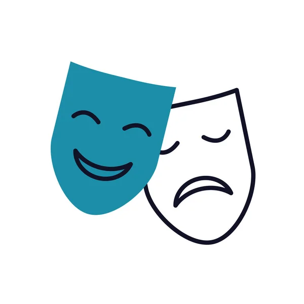 Psychische Gesundheit Konzept, Komödie und Tragödie Maske, bipolare Störung Symbol, halbe Linie halb Farbe Stil — Stockvektor