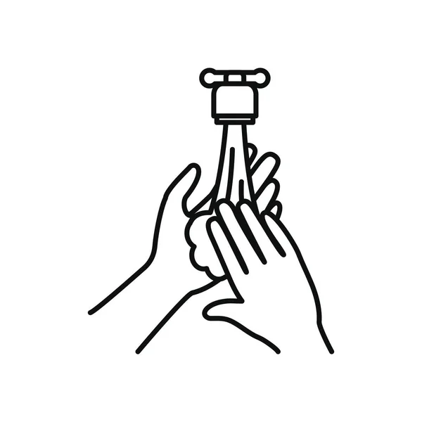 Mycie rąk z otwartą ikoną kranu, w stylu linii — Wektor stockowy
