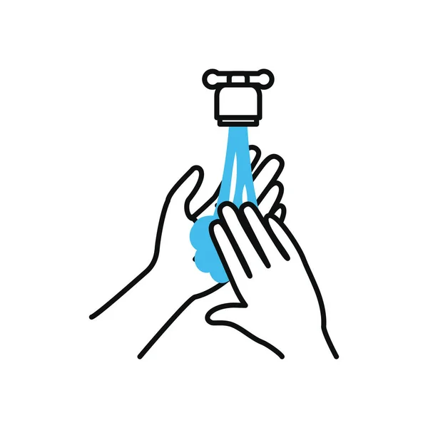 Mytí rukou s ikonou otevřeného kohoutku, polobarevný půlřádek styl — Stockový vektor