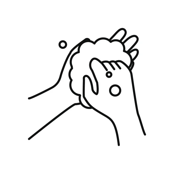 Mains avec icône savonneuse de l'eau, style ligne — Image vectorielle