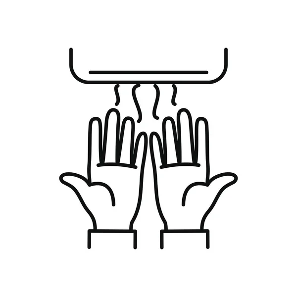 Secado de manos en el secador de manos sobre suelo de panadería blanco, estilo de línea — Vector de stock